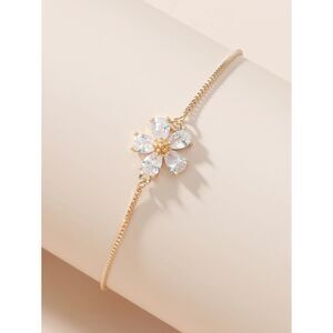 Flower Cubic Zironia Pendant Gold Chain Bracelet Adjustable Classic Dainty Florl